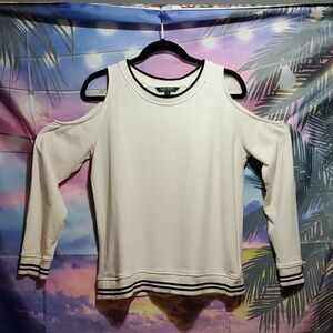 Ralph Louren Cream Cold Shoulder Blouse with Black Trim